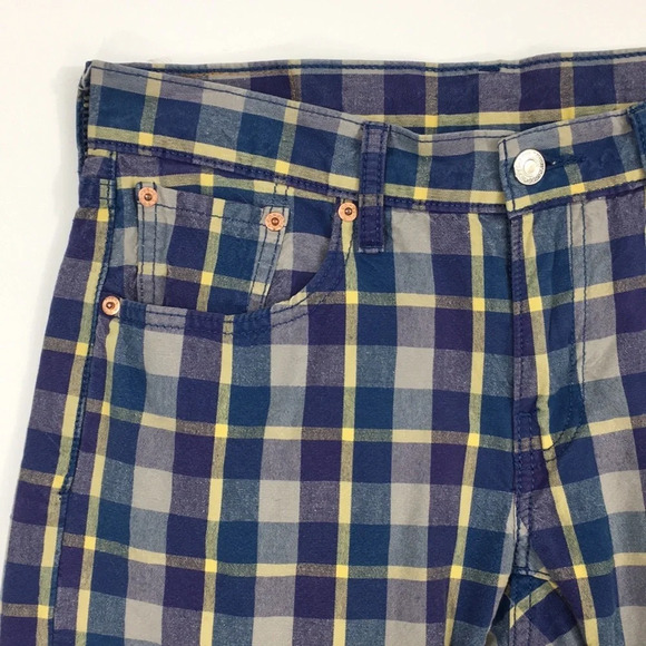 Levis Blue Purple Plaid 504 Chino Shorts Mens 30 Flat Front 100%‎ Cotton - Picture 2 of 12